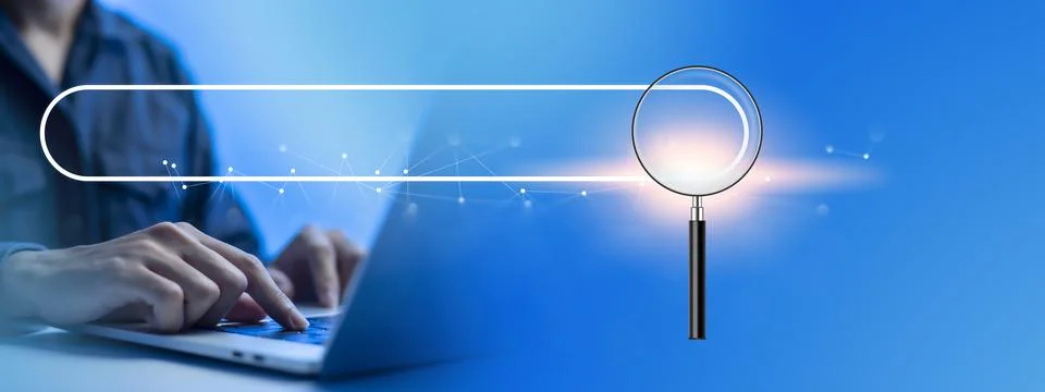 Search technology, search engine optimization,person using laptop to search i Stock Photos