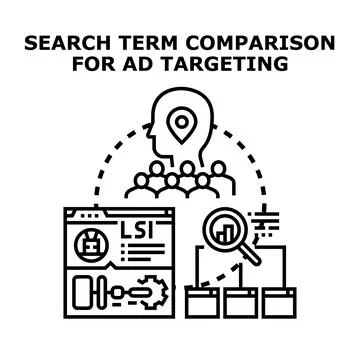 Search term comparison for ad targeting concept Stock Illustration