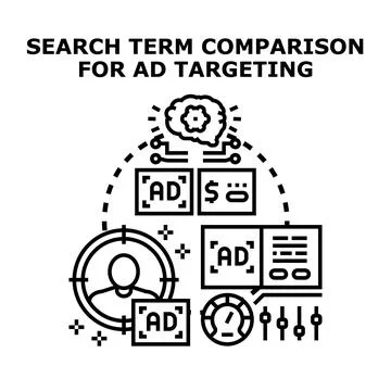 Search term comparison for advertising strategy and targeting Stock Illustration
