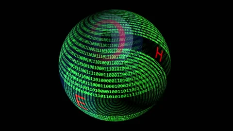 Search text and binary data on rotating sphere Stock Footage 132072187