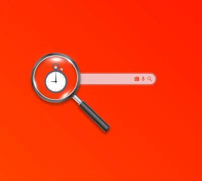 Search Time Management Concept with Stopwatch Magnifying Glass Vector Illustrazione stock
