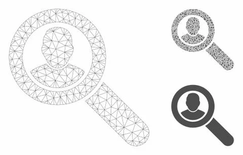 Search User Vector Mesh Network Model and Triangle Mosaic Icon Stock Illustration