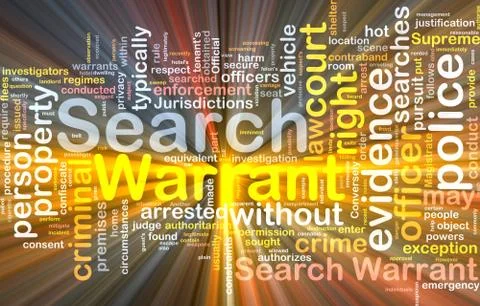 Search warrant background concept wordcloud glowing Stock Illustration