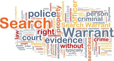 Search warrant background concept wordcloud Stock-Illustration