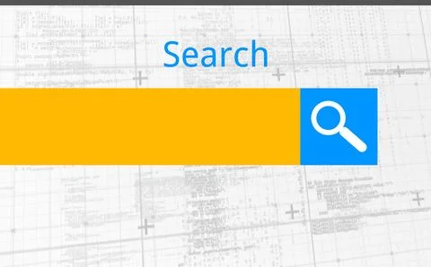 Search widget is being shown in flat design with golden input, blue magnifier Stock Photos