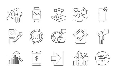 Search, Wind energy and Smartwatch icons set. Update data, Checkbox and Stock Illustration
