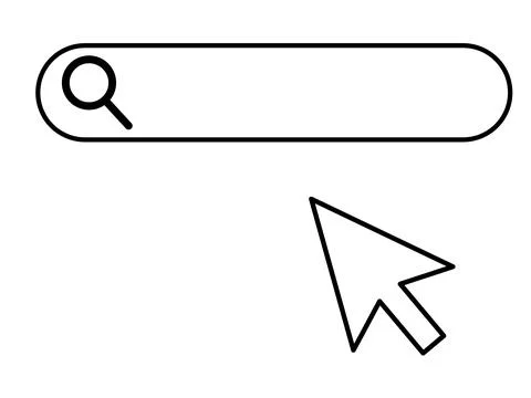 Search window and mouse pointer for keyword search. Illustrazione stock