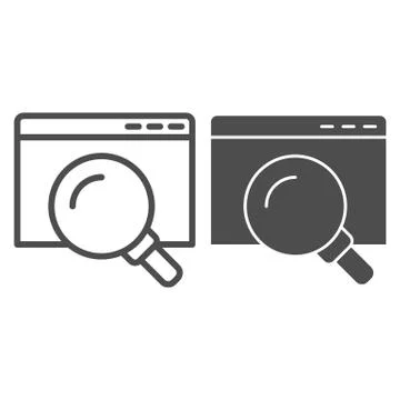 Search window page line and solid icon. Web browser with magnifier. Internet Illustrazione stock