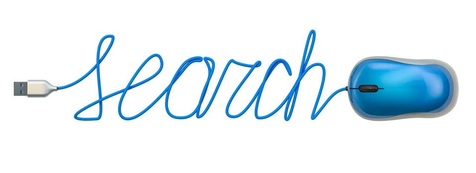 Search word from computer mouse cable, 3D rendering Stock Illustration