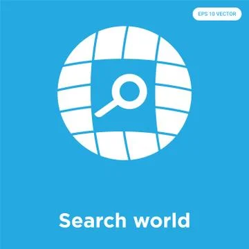Search world icon isolated on blue background Free Stock Illustration