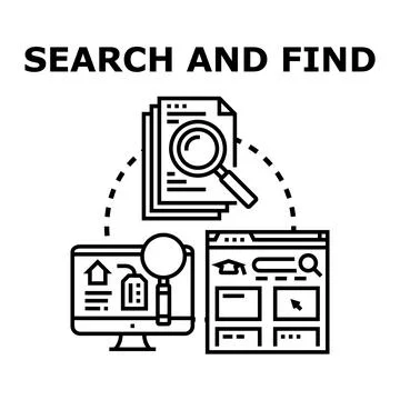 Searching and finding information content and data online Stock Illustration