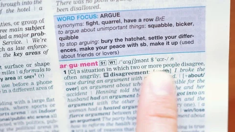 Searching for and finding a word argument definition in a dictionary Stock-Footage 97924987