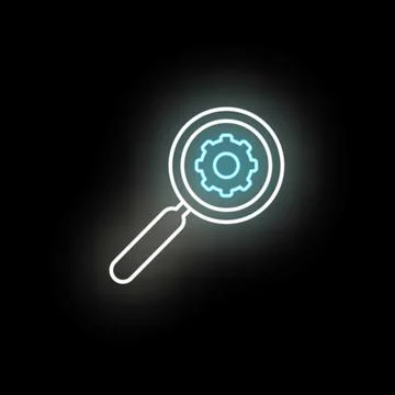 Searching and optimizing with magnifying glass neon icon 库存插图