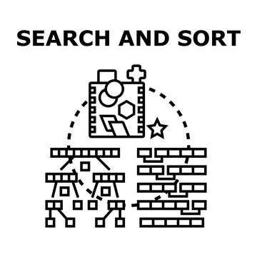 Searching and sorting data process algorithm Stock Illustration