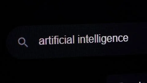 Searching Artificial Intelligence on the Internet, Computer Display Macro Stock Photos