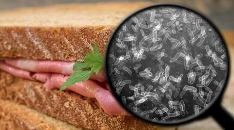 Searching for bacteria in sandwich イラスト素材