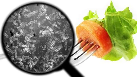 Searching for bacteria in vegetables Stock Illustration