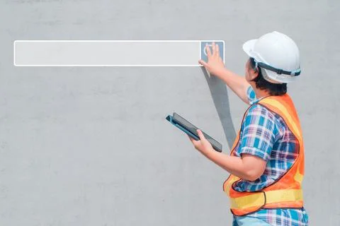 Searching browsing internet bar over background is Engineering woman wearing  Foto stock