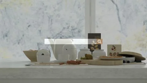 Searching, browsing, Internet data information, over marble table with health Stock Illustration