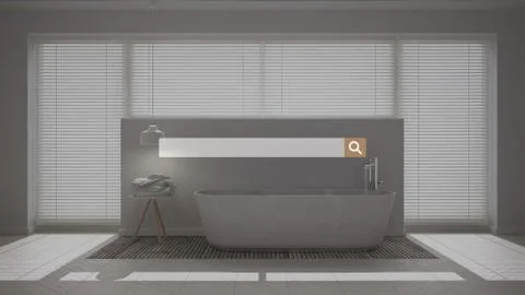 Searching, browsing, Internet data information, over minimalist white bathroo 스톡 일러스트