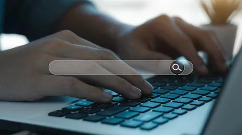 Searching Browsing Internet Data Information with blank search bar.businessma Stock Photos