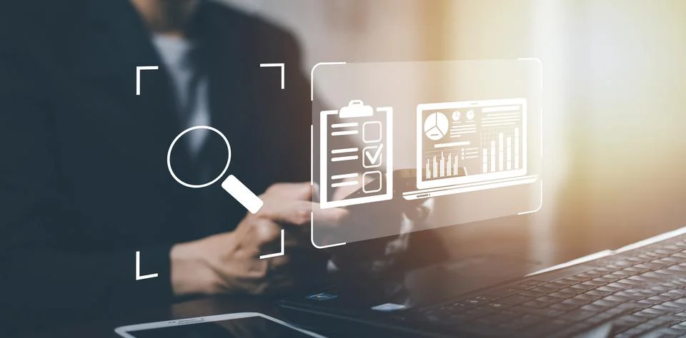 Searching Browsing Internet Data Information with blank search bar. man's han Stock Photos