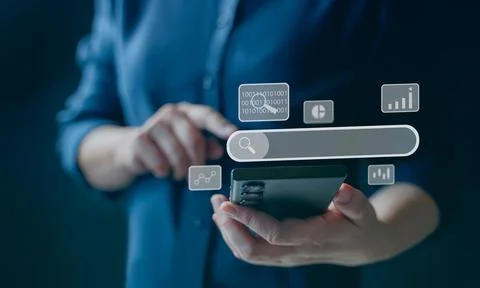 Searching Browsing Internet Data Information with blank search bar.SearchEngi Stock Photos