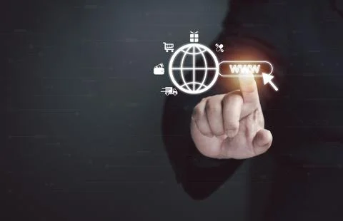 Searching Browsing Internet Data Information with blank search bar. busines.. Foto stock