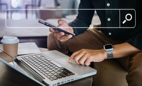Searching Browsing Internet Data Information Networking Concept with blank .. Stock Photos
