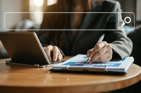 Searching Browsing Internet Data Information Networking Concept with blank .. Stock Photos