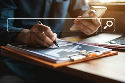 Searching Browsing Internet Data Information with blank search bar.business.. Stock Photos