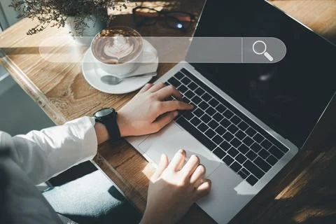 Searching Browsing Internet Data Information Networking Concept, Human hand.. Stock Photos
