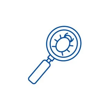 Searching bug line icon concept. Searching bug flat vector symbol, sign, outline Illustrazione stock
