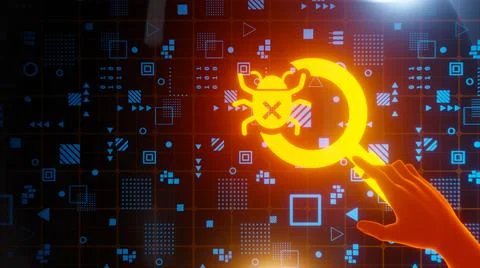 Searching for bugs in code or technology 3d render Foto stock