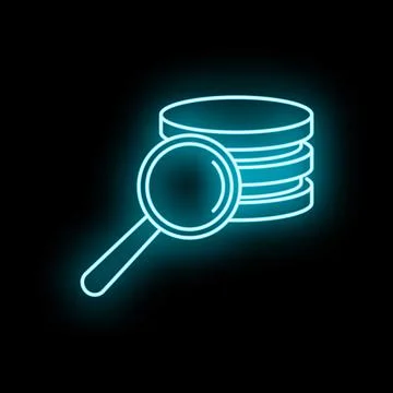 Searching data in database with neon magnifying glass Stock Illustration