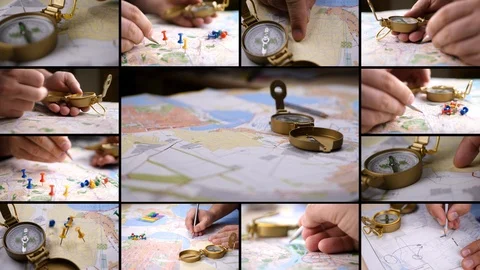 Searching direction with a compass on ba... | Stock Video | Pond5