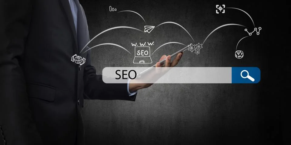 Searching Engine Optimizing SEO Browsing Concept, Businessman holding phone.. Stock Photos