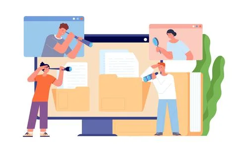 Searching file document. Folder archive, business management project flat design Stock Illustration