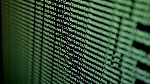 Searching Files on Large Database on Screen Green on Black Background Video stock 158863666