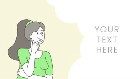 Searching idea flat banner design template. Young woman solving problem, making 스톡 일러스트