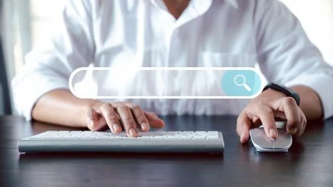 Searching information data on internet networking concept. Data Search Tech.. Stock Photos