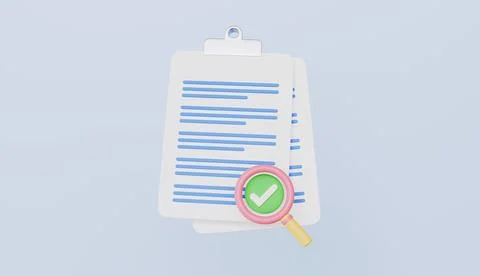 Searching information with paper sheets and magnifier 3d illustration Stock Illustration