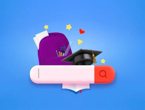 Searching for a knowledge concept with search tab. 3d style vector illustrati Stock Illustration