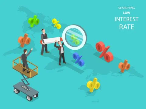 Searching low interest rate flat isometric vector. Stockillustratie