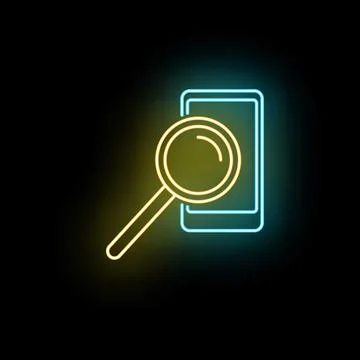 Searching on a mobile device neon glowing icon Stock Illustration