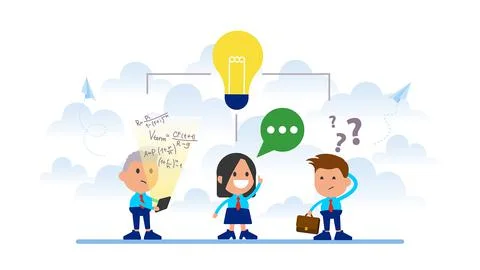 Searching for new ideas solutions, working together in the team.	 Stock Illustration