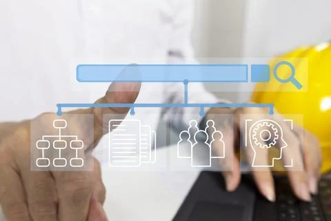 Searching for personal data and planning a work flow chart in the construct.. Stock Photos