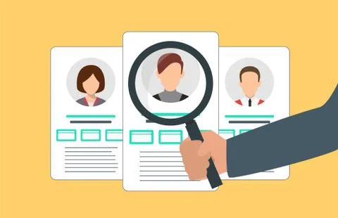Searching profiles concept with different accounts and magnifying glass. Vector  Stock Illustration