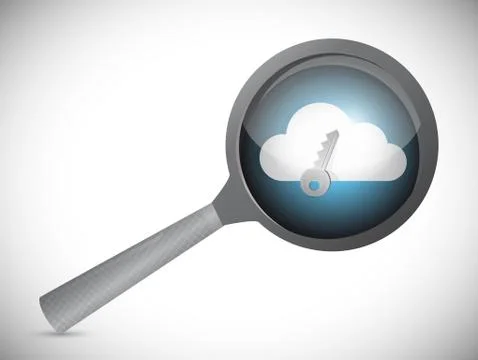 Searching for a secure cloud. magnify glass Stock Illustration