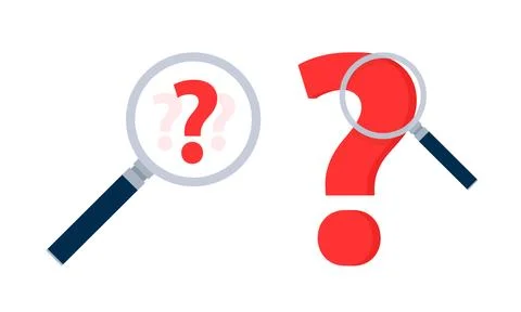 Searching solutions and asking for help. Question mark in a magnifying glass. Иллюстрация